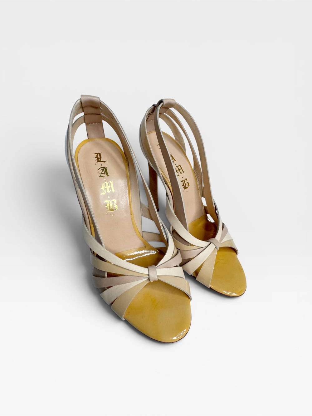 L.A.M.B. Tan Beige Leather Strappy Heels Sandals Size 5.5 NWOB - Picture 4 of 7